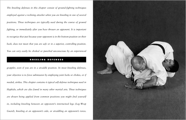 Sample pages from 'The Art of Ground Fighting'; one in a series of remarkable books that provide an in-depth look at the core concepts and techniques shared by a broad range of martial arts styles. Contains basics plus over 195 practical skills including chokes, joint locks, pins, ground kicks, sacrifice techniques, escapes, and counters from seated, reclining, and kneeling positions.