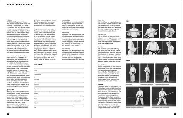 Sample pages from 'The Art of Weapons'; armed and unarmed self-defense involving common weapons; one in a series of remarkable books that provide an in-depth look at the core concepts and techniques shared by a broad range of martial arts styles. Contains over 350 practical techniques organized into in-depth chapters on the knife, short-stick, staff, cane, rope, common objects, and defense against handgun.