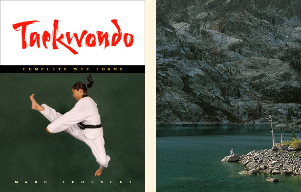 Sample pages from 'Taekwondo: Complete WTF Forms', an in-depth look at Taekwondo's most popular forms systems: Palgwae, Taeguk, and WTF Black Belt. Includes footwork diagrams and self-defense use.